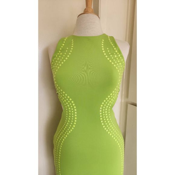 bebe Neon Grn Sleeveless Cutout Dress w/ Neon Grn Embellishments, M, EUC - Picture 1 of 9